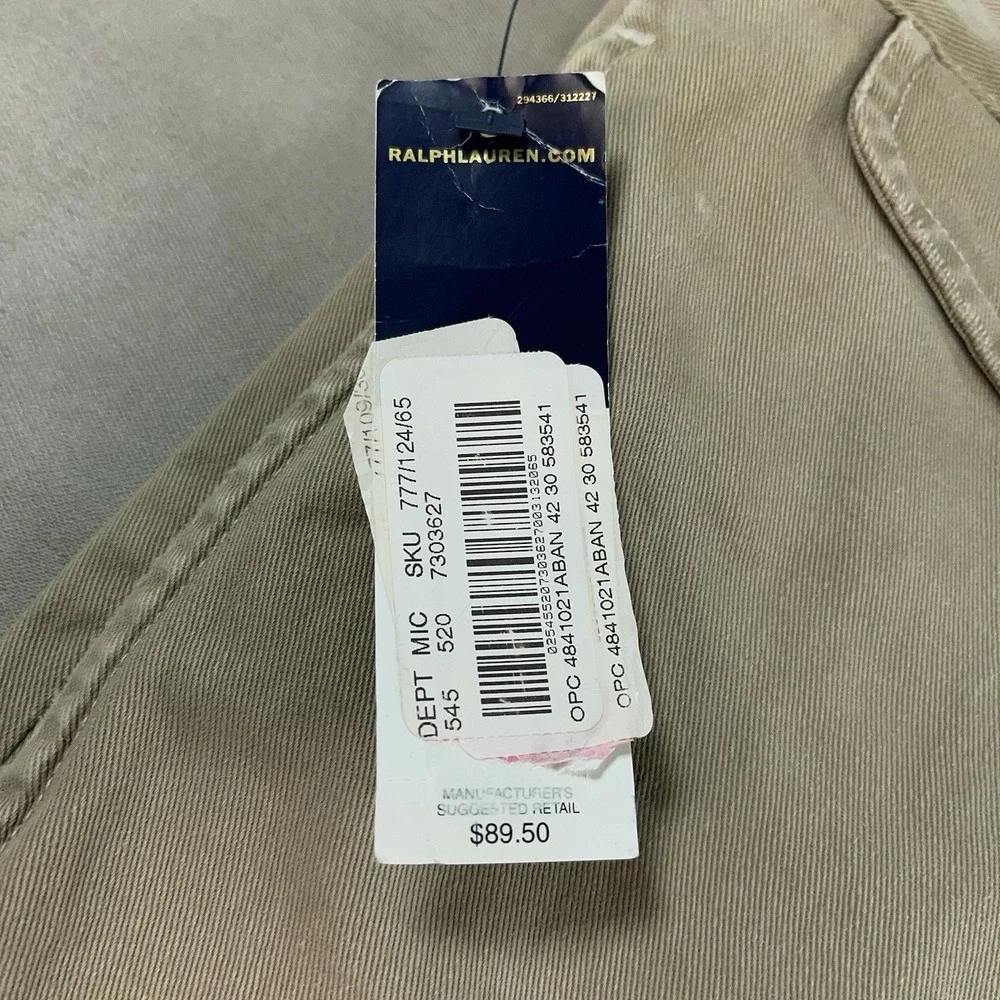 Polo Ralph Lauren SLIM GI FIT Pants Men's 42x30 Tan Chino $89 (Fits 42x28) NWT‎